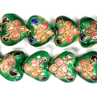 ENAMEL HEART 11X13MM GREEN